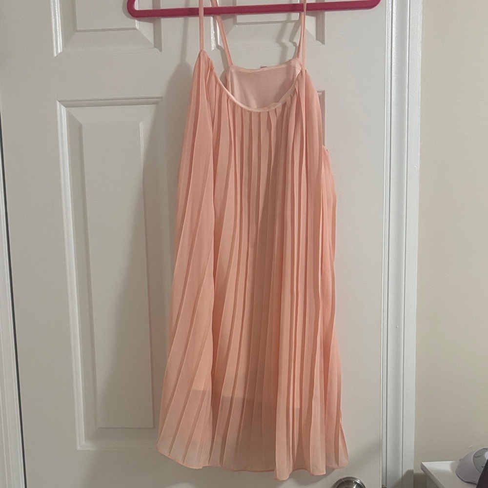 Peach Pleated Spaghetti Strap Dress